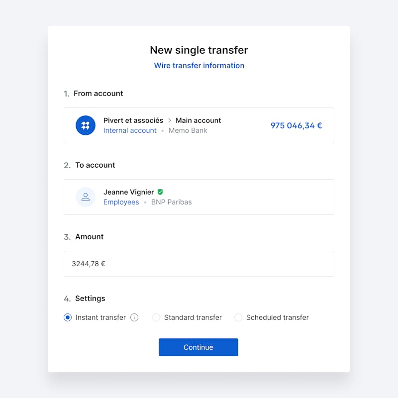 Image showcasing Memo Bank's instant transfert feature.